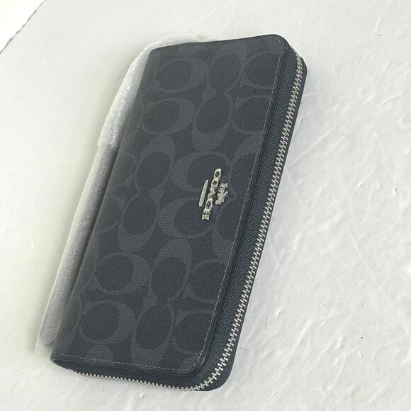 Coach Long Zip Around Wallet Blue Denim Signature Canvas Phone Wristlet C4452 - Picture 10 of 13